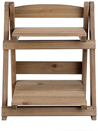AUTSUPPL Two-layer Folding Wooden Plant Stand Shelf, Retro Coffee-colored Multi-layer Succulent Storage Rack Grid Design for Balcony, Home Office, and Living Room