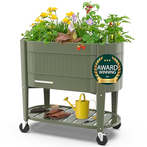 Permasteel Hochbeet Metall mit Rollen für Garten oder Balkon - Pflanzkübel groß außen 101x51x94 cm - Selbstbewässerungssystem, Wasserstandsanzeige und Ablassventil - Für Gemüse, Kräuter oder Blumen