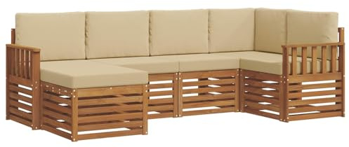 vidaXL Sofagarnituren 6 pcs Natur und Beige Massivholz Akazie, Gartenlounge, modernes Outdoor-Sofa, strapazierfähige Möbel, Terassenkomfort-Set