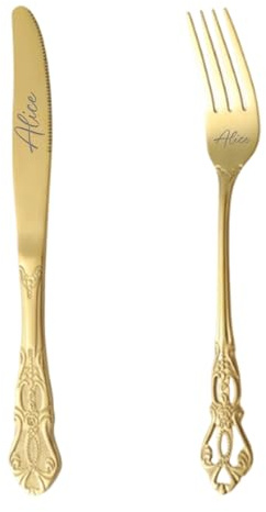 Custom Engraved Cutlery Set, Set of 2 Pieces, Engraved Stainless Steel Dinner Forks, Personalized Adult Cutlery Set, Fork, Knife, Couple Gifts for Valentine's Day Birthday Anniversary