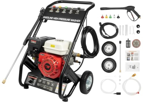 LENJKYYO Idropulitrice a Scoppio idropulitrice acqua 7HP 2200 PSI 5 Ugelli | Rimuove sporco, fango e macchie con pressione stabile, ideale per auto, cortili, terrazze e cantieri
