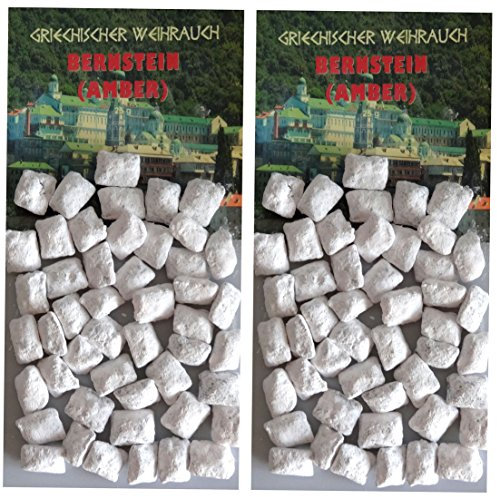 TRIMONTIUM GWR14-P2 Räucherwerk griechischer Weihrauch Stücke Bernsteinharz (Amber) 2 x 25 g zum Räuchern auf Kohle oder Sieb, Harz, Talkum, ätherische Öle, Weiß, 13 x 7 x 2.5 cm