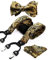 HISDERN Gold Hosenträger für Herren Paisley Y Form mit 6 starken Clips Längenverstellbar Herren Hosenträger und Fliege mit Einsteckuch