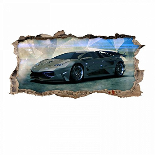 nikima - 106 Wandtattoo Sportwagen schwarz - Loch in der Wand - in 6 Größen - wunderschöne Kinderzimmer Sticker und Aufkleber coole Wanddeko Wandbild Junge Mädchen Größe 750 x 380 mm