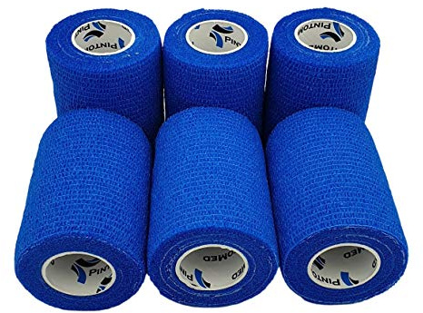 PintoMed – Cohesive Bandage Stretched - 6X Blue x 7.5cm x 4.5m Self-Adhesive Flexible Bandages, First Aid Sports Wrap Bandages Pack Individually for Medical, Sports and Veterinary use.