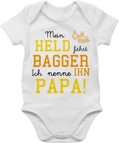 Baby Body Junge Mädchen - Sprüche - Mein Held fährt Bagger - 12/18 Monate - Weiß - kleidung mit babymode witzig spruch dad bodys babygeschenk spruche papa strampler babygeschenke sprüchen vater