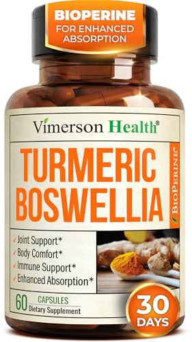 Boswellia Serrata Turmeric Supplement for Joint Support & Inflammation Balance – Turmeric Boswellia Supplement with Ginger & Black Pepper Extract for Enhanced Absorption – Non-GMO - 60 Capsules