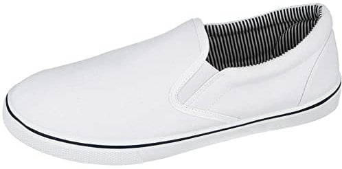 Mens Canvas Mesh Slip On Espadrilles Casual Low Top Plimsoll Trainers Size 7-12 (White, UK Footwear Size System, Adult, Men, Numeric, Medium, 9)