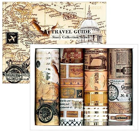 20 Rouleaux Washi Tape Set, Lychii Vintage Ruban Adhésif Décoratif Masking Tapes pour Arts, Bullet Journal, Scrapbooking, Bricolage, Emballage