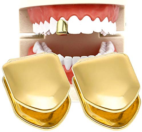 HuiYouHui Grillz-Mundzähne aus 14 Karat vergoldetem Gold, Hip-Hop-Zähne, einfache Grillkappe für Zähne, Mund, Partyzubehör, Grills (Farbe: Gold), ONE SIZE, Messing