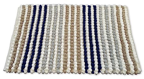Allure Striped Chunky Bobble Bath Mat 50 x 80cm – Thick, Hand-Woven, Super Soft Bathroom Rug (Navy)