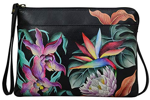 Anuschka Handbemalte 3-in-1 Clutch aus echtem Leder - Island Escape Black