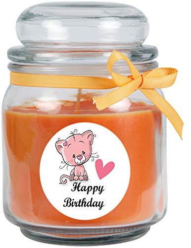 HS Candle Duftkerze im Glas - Happy Birthday Bonbon mittel - Duft: Honigmelone - Design: Katze