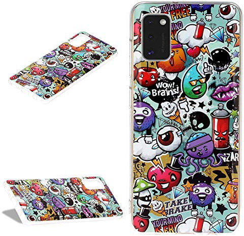 DasKAn Leuchtend Silikon Hülle für Samsung Galaxy A41, Fluoreszierend Licht im Dunkeln Bunt Muster Ultra Dünn Weich Gummi Rückseite Handy Tasche Stoßfest Gel TPU Schutzhülle, Graffiti