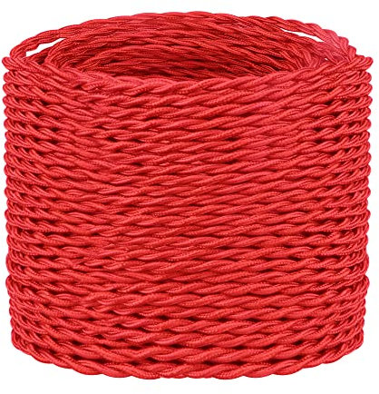 10 Meters / 32.8FT Red Braided Cable, Helunsi 3 Core Electrical Cable, Vintage Braided Flex Cable Twisted Fabric Electrical Wire for DIY Industrial Pendant Lights or Other Appliances - Red