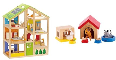 Hape Vier-Jahreszeiten Puppenhaus aus Holz von Hape & Hape International Haustiere für die ganze Familie aus Holz für Puppenhäuser von Hape | Ergänzung zum Puppenhaus aus Holz