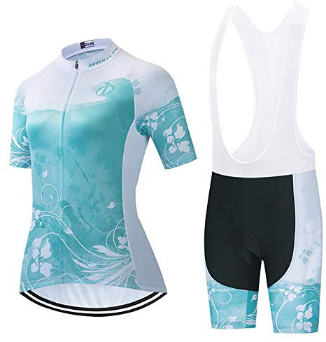 Damen Radbekleidung Set Rennrad Shirts Kurzarm Atmungsaktiv Radtrikot mit 20D Gepolstert Trägerhose - - X-Groß