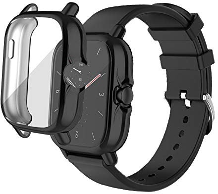PaceBid Coque Compatible avec Amazfit GTS 2, Tout Autour de Protection Housse en TPU Transparent de Protection Transparent Haute Définition pour Amazfit GTS 2- Noir
