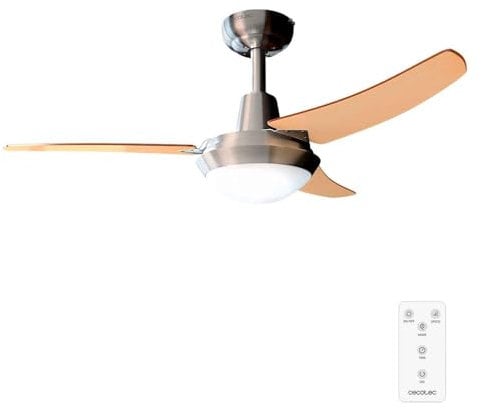 Cecotec Deckenventilator 65 W und 42 mit Licht und Fernbedienung EnergySilence Aero 480. 3 Geschwindigkeiten auswählen, Steuerung, Walnuss- und Buchenholz-Finish
