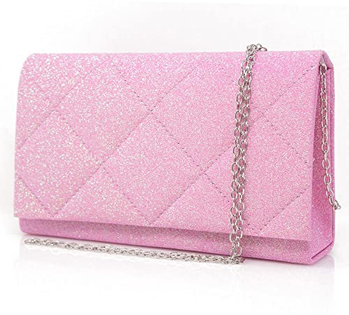 Pochette fucsia glitterata elegante da cerimonia piccola borsa donna gioiello clutch glitter borsetta a mano per feste party da sera giorno ragazza signora di moda
