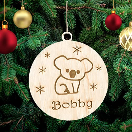 Personalised Koala Christmas Tree Decoration, Wooden Tree Ornament, Engraved Pet Name Christmas Bauble Gift Card Insert for Family and Friends
