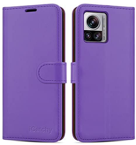 iCatchy for Motorola Edge 30 Ultra Case Leather Wallet Book Flip Folio Stand View Cover with Card Slots and Kickstand for Motorola Edge 30 Ultra Phone Cover (Lilac)