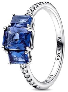 PANDORA Blue Rectangular Three Stone Sparkling Ring 192389C01-48