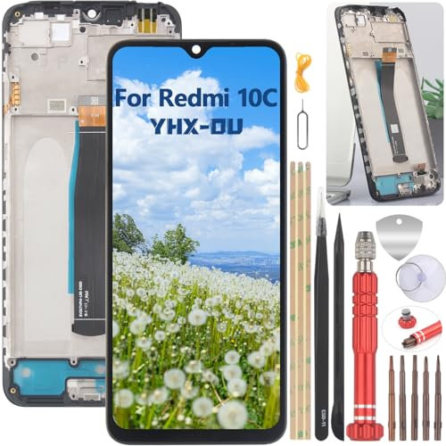 YHX-OU 6.71'' Negro+Marco Pantalla LCD para Xiaomi Redmi 10C 220333QAG 220333QBI 220333QNY 220333QL Digitalizador Pantalla Táctil de Reemplazo con Herramienta de Instalación