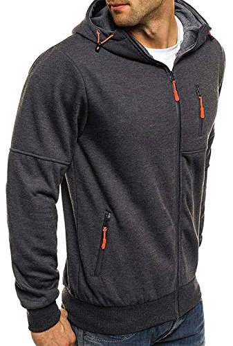 Pullover Herren Kapuzenpullover Kapuzenjacke Hoodie Sweatshirt Zip up Langarm Hoodie mit Kapuze Reißverschluss Sweatjacke Casual Sport Kapuzenpulli grau L