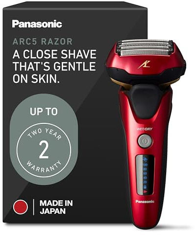 Panasonic ARC5 Electric Razor for Men Face, Wet & Dry Shavers for Men with Foil Shaver, Pop-up Trimmer, Ultra-Fast 5-Blade, Smart Shave Sensor, 16D Flexible Pivoting Head - ES-ALV6HR (Red)