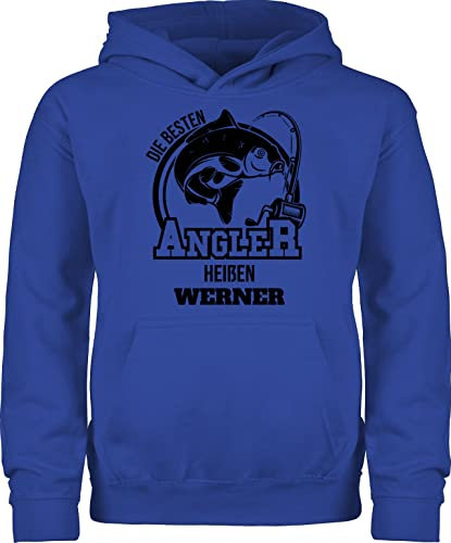 Kinder Hoodie Jungen Mädchen - Angeln - Angler Geschenk - 128 (7/8 Jahre) - Royalblau - Angel Pullover Kids fischen carp Jungs Fisch Fishing angelzubehör Karpfen Fischer Name angelfan heißen