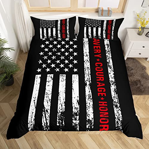 richhome Amerikanische Flagge Retro Bettbezug Set 155x220, USA Flagge Patriotische Bettwäsche Set, Mut Ehre Thema Tröster Bezug, Schwarz Weiß Chic Quilt Cover, 1 Kissenbezug