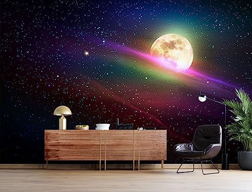 Mural Wall Decoration 3D Rainbow Moon Wallpaper Wall Mural,352 * 250cm Art Mural Stickers for Bedroom Living Room Bathroom House Decoration