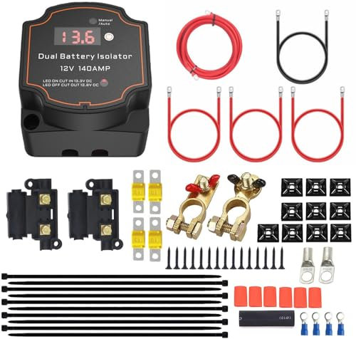 Heart Horse Kit relè di ricarica diviso 3 m, kit isolatore intelligente a doppia batteria 12V 140A Modalità manuale/automatica - Per camion, SUV, camper, ATV, UTV, barche