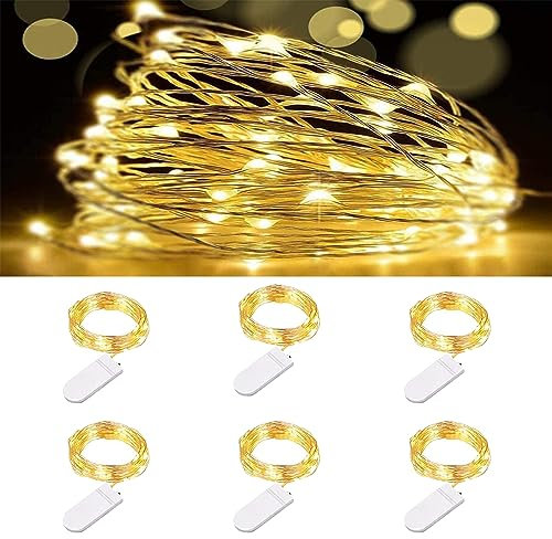 EHIOG 6 pezzi Luci LED Batteria,2M 20 LED Filo Luci Natale Led,Fairy Lights,Ghirlanda Luminosa Lucine LED Decorative,per Camere da Letto Giardino Casa Feste Natale Matrimonio (Bianco Caldo)