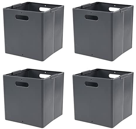 Gloreen 4 Pack Collapsible Storage Cubes, Grey, Plastic Storage Box