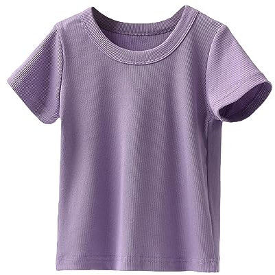 Maglietta a maniche corte a righe tinta unita per bambini e bambine da 1 a 9 anni, Lilla, 5-6 Anni