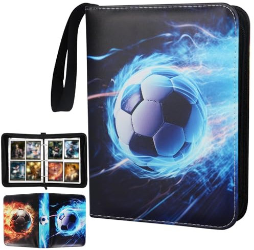 Lotvic Fußball Kartenhalter, 400 Taschen Fußball Kartenbinder, Fußball Kartenordner mit Reißverschluss und Griffschlaufe, Fußballkartenbuch, Fußball-Sammelkartenbinder Album mit abnehmbaren Ärmeln
