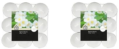 Teelichter Duft 2x18 Stück (36 Teelichter) - Brenndauer: 8 Std., Rußfrei - für Windlicht, Teelicht-Glas, Kerzenständer - Weihnachten, Geschenk, Deko, Hochzeit, Gastro (Weiß - Duft: Jasmin)