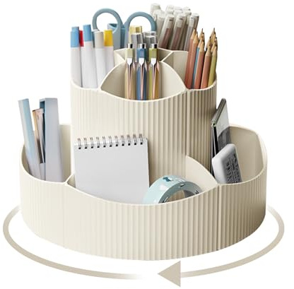 Lvjkes Drehbarer Stiftehalter, Schreibtisch organizer 11 Fächer, Weiß | Verbesserte große Kapazität 360° drehbar, Kann Bleistifte, Buntstifte, Verschiedene Schreibwaren aufnehmen