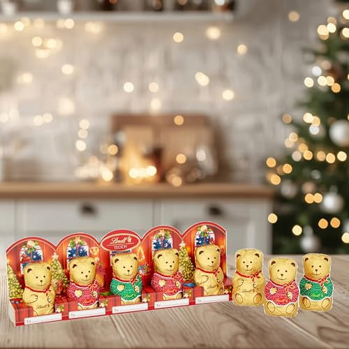 Christmas Chocolate Bulk for Stocking Fillers - Pack of 3 x 50g Milk Chocolate Golden Teddy Figures for Chocolate Hamper with Card for Christmas Gifts also Christmas Tree Decorations, Gift Tags