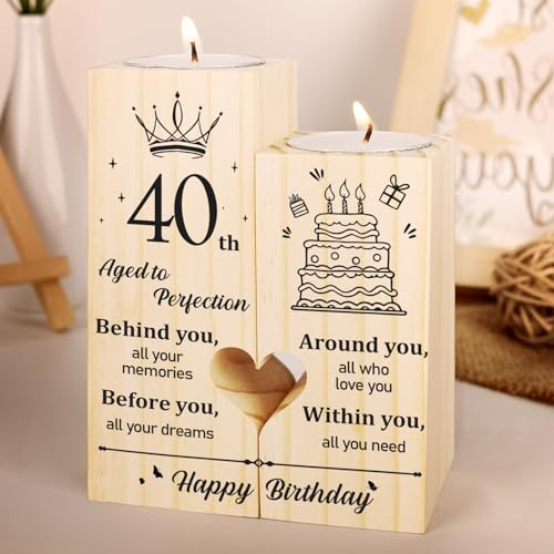 40th Birthday Gifts for Women, Men - Candlestick, 40 Years Old Gifts for Mum Her Dad from Daughter Son,Happy Birthday Presents for Grandma Wife Husband Friends Him Candle Holder
