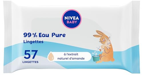 NIVEA BABY Lingettes 99 % Eau Pure (1 x 57 pces), lingettes nettoyantes bébé & nourrisson hypoallergéniques à l'eau pure pour les peaux sensibles
