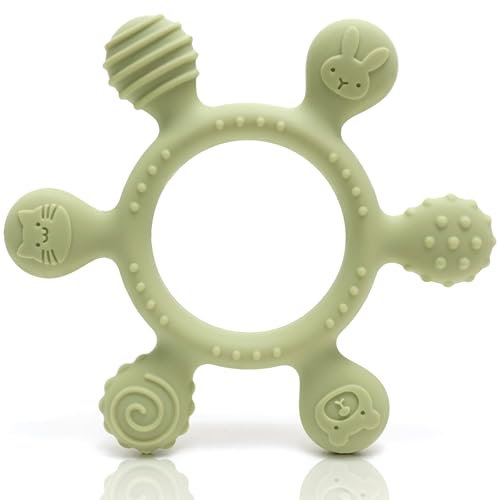CAJA anneau de dentition bébé silicone alimentaire sans BPA souple avec motifs animaux jouet sensoriel sécurisé facile à saisir cadeau naissance fille garçon jouet éducatif soulage les gencives