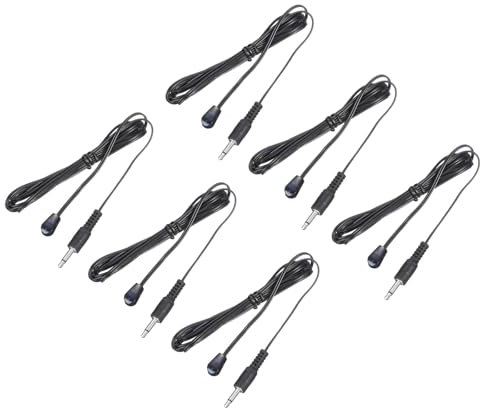 sourcing map IR Infrared Emitter Sensor Receiver,Extension Cable 1.5m(4.9ft) Length 3.5mm Jack Single Black with Blue Head Pack of 6