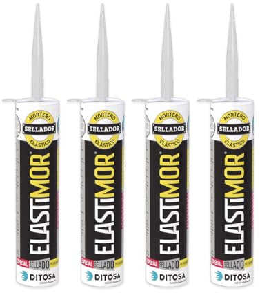 ELASTIMOR Mortero Sellador, Cemento Express, Impermeable, para encintados, llagueados, sellados, rejunteados, reparaciones, Tubo 310 ml x4