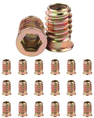 Jeboler 20Pcs M6 (6mm) X 20mm Threaded Inserts for Wood, Flanged Hex Socket Nut, Zinc Plated Carbon Steel Hex Drive Head Nut for Wood Furniture