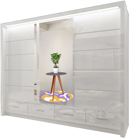 ZIUSA Wardrobe - High Gloss Sliding Doors Wardrobe (White, 255 CM)