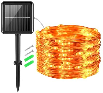 Gcstnn Garden Solar Lights Outdoor, 5M 50 LED Solar Fairy Lights, Copper Wire 8 Modes Waterproof String Lights for Yard, Christmas Tree, Bedroom, Gate, Indoor/Outside Decorations(Orange)