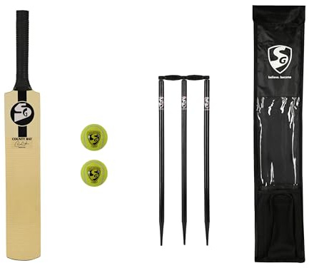 SG County Premium Cricket-Set, empfohlen von Rishab Pant für Jugendliche, inklusive 1 County-Schläger, 2 leichte Tennisbälle, 3 Jugend-Holzstümpfe, 2 Bügel mit komplettem Bezug, Größe 3
